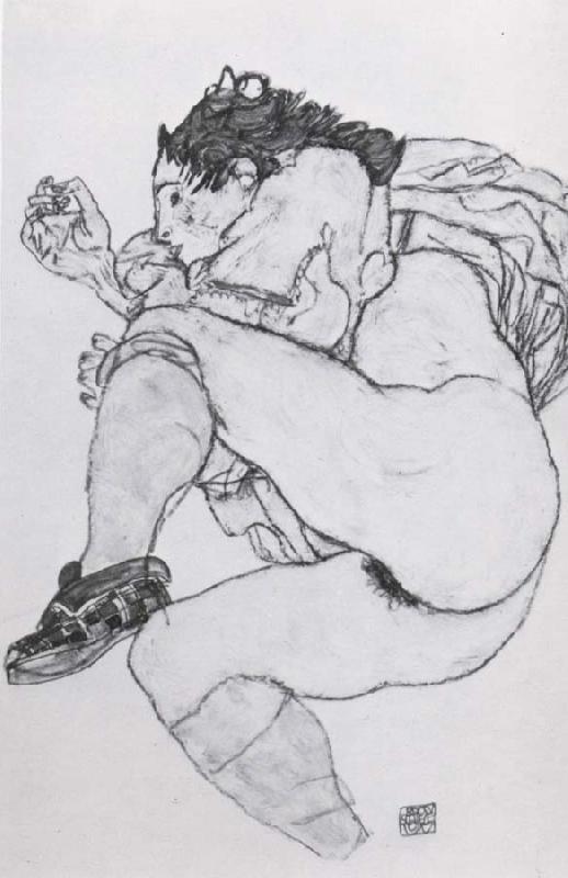 Egon Schiele Recumbent Female Nude with left leg drawn up